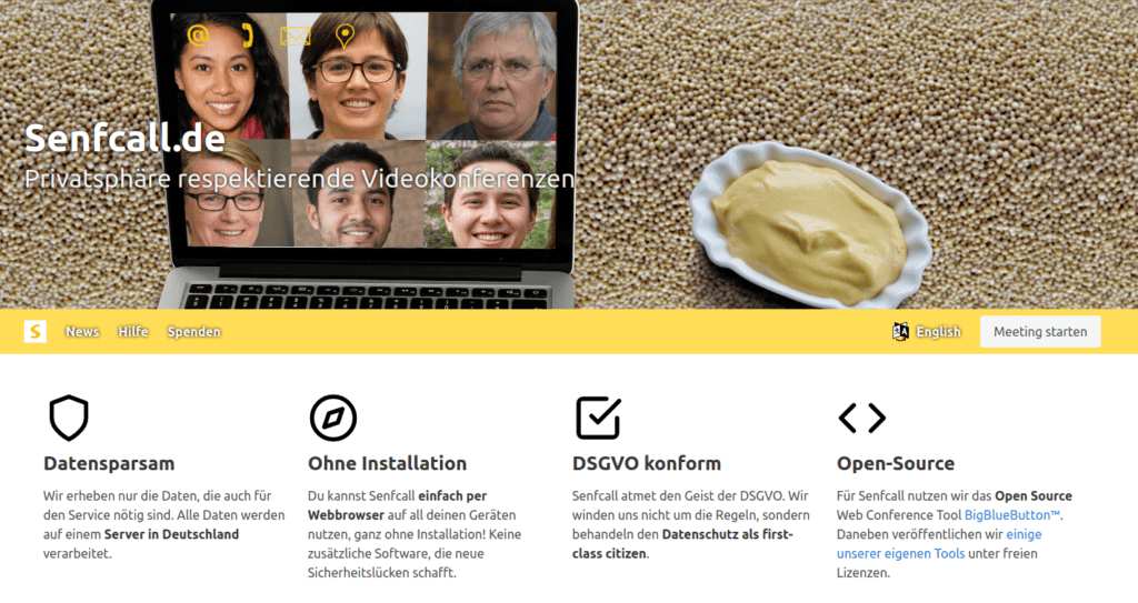 Screenshot der senfcall Website